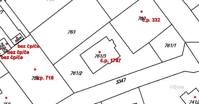 Pelhřimov 1747 na parcele st. 761/3 v KÚ Pelhřimov, Katastrální mapa