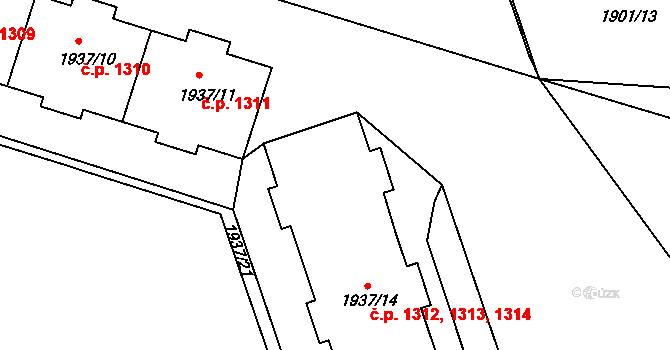 Trnovany 1312,1313,1314, Teplice na parcele st. 1937/14 v KÚ Teplice-Trnovany, Katastrální mapa