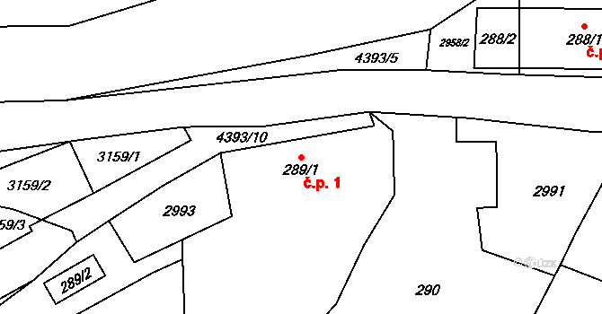 Heřmanovice 1 na parcele st. 289/1 v KÚ Heřmanovice, Katastrální mapa