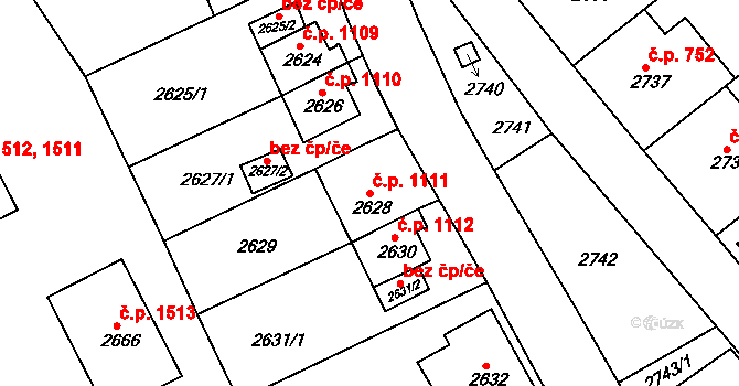 Sokolov 1111 na parcele st. 2628 v KÚ Sokolov, Katastrální mapa
