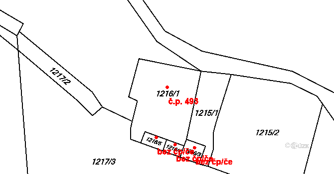 Chodov 493 na parcele st. 1216/1 v KÚ Dolní Chodov, Katastrální mapa