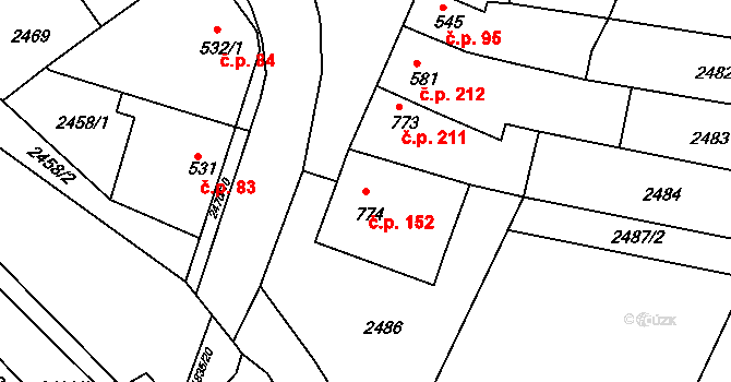 Pecínov 152, Nové Strašecí na parcele st. 774 v KÚ Nové Strašecí, Katastrální mapa