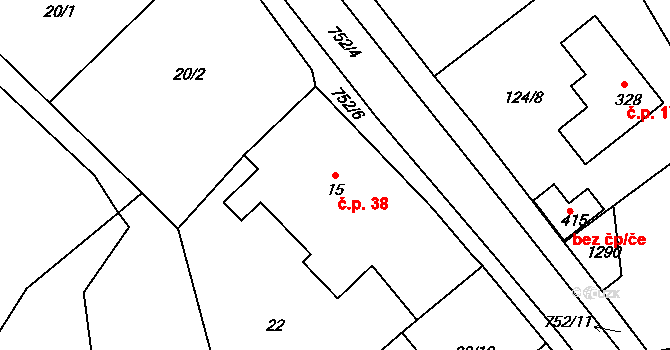 Bezděkov 38 na parcele st. 15 v KÚ Bezděkov u Klatov, Katastrální mapa