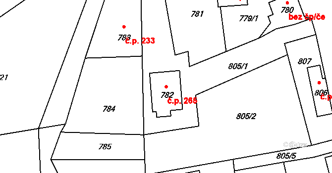 Jablůnka 265 na parcele st. 782 v KÚ Jablůnka, Katastrální mapa