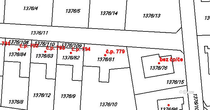 Řeporyje 779, Praha na parcele st. 1376/81 v KÚ Řeporyje, Katastrální mapa