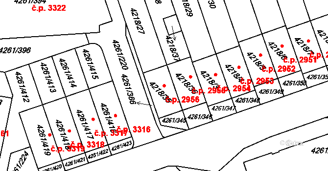 Smíchov 2956, Praha na parcele st. 4218/35 v KÚ Smíchov, Katastrální mapa