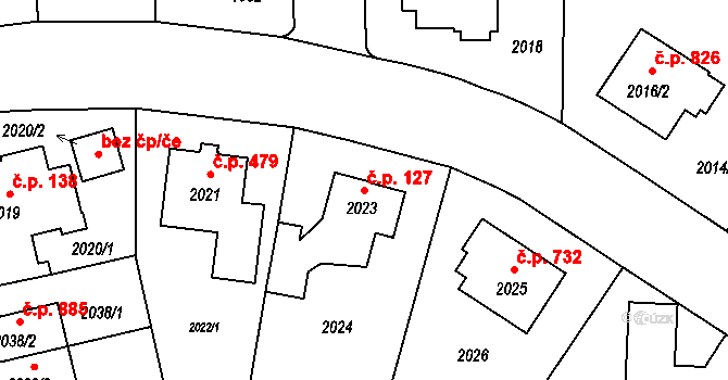 Ruzyně 127, Praha na parcele st. 2023 v KÚ Ruzyně, Katastrální mapa