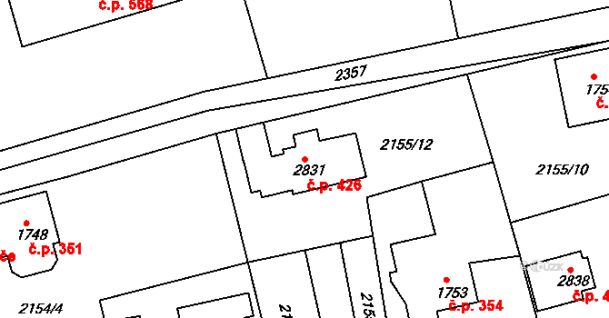 Horní Předměstí 426, Trutnov na parcele st. 2831 v KÚ Trutnov, Katastrální mapa