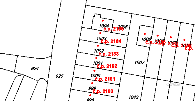 Záběhlice 2183, Praha na parcele st. 1002 v KÚ Záběhlice, Katastrální mapa