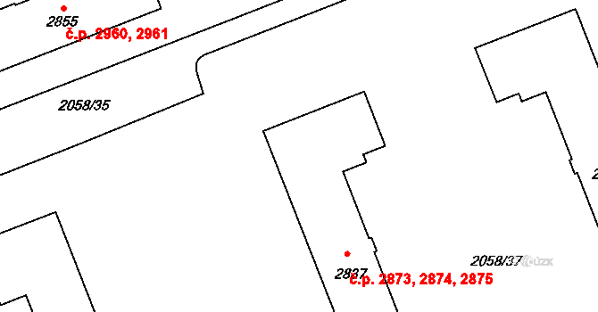 Hodonín 2873,2874,2875 na parcele st. 2837 v KÚ Hodonín, Katastrální mapa