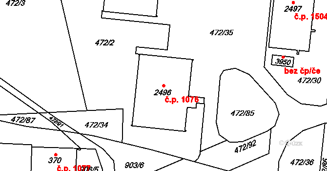 Vrchlabí 1076 na parcele st. 2496 v KÚ Vrchlabí, Katastrální mapa