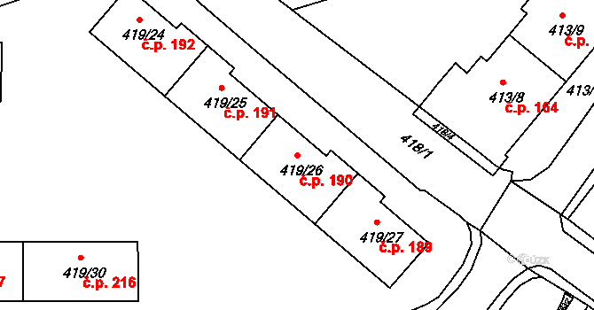 Rumburk 1 190, Rumburk na parcele st. 419/26 v KÚ Rumburk, Katastrální mapa