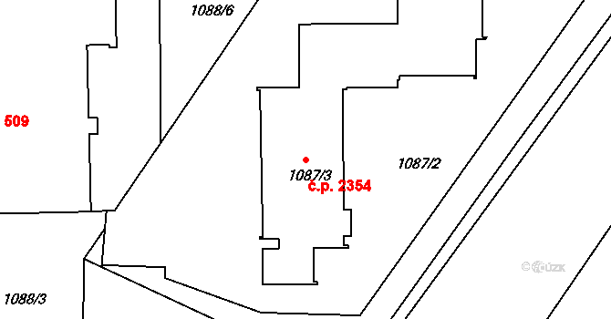 České Budějovice 3 2354, České Budějovice na parcele st. 1087/3 v KÚ České Budějovice 3, Katastrální mapa