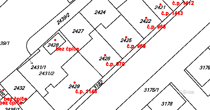 Chomutov 970 na parcele st. 2426 v KÚ Chomutov I, Katastrální mapa