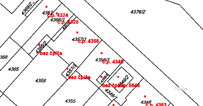 Chomutov 4348 na parcele st. 4356/1 v KÚ Chomutov II, Katastrální mapa