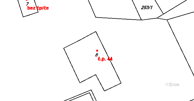 Druzcov 44, Osečná na parcele st. 8 v KÚ Druzcov, Katastrální mapa