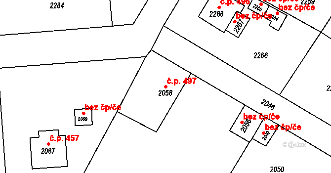 Hodkovice nad Mohelkou 497 na parcele st. 2058 v KÚ Hodkovice nad Mohelkou, Katastrální mapa