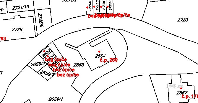 Liberec V-Kristiánov 280, Liberec na parcele st. 2664 v KÚ Liberec, Katastrální mapa