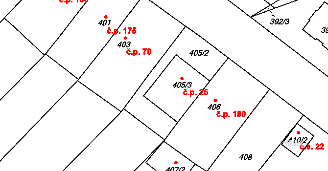 Kovalovice 25 na parcele st. 405/3 v KÚ Kovalovice, Katastrální mapa