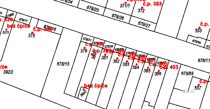 Rosice 398 na parcele st. 381 v KÚ Rosice u Brna, Katastrální mapa