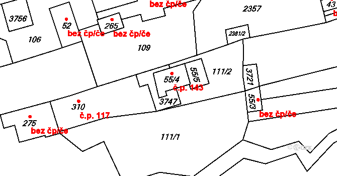 Drnovice 143 na parcele st. 55/4 v KÚ Drnovice u Valašských Klobouk, Katastrální mapa