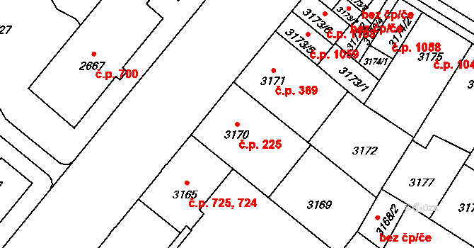 Lobzy 225, Plzeň na parcele st. 3170 v KÚ Plzeň, Katastrální mapa