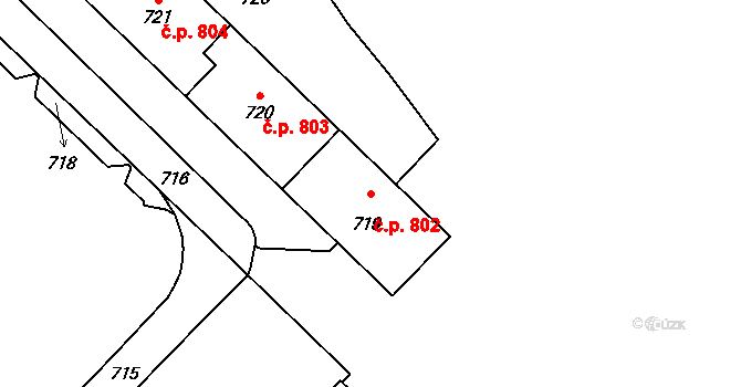 Město 802, Havířov na parcele st. 719 v KÚ Havířov-město, Katastrální mapa