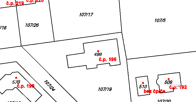 Libeř 196 na parcele st. 499 v KÚ Libeř, Katastrální mapa