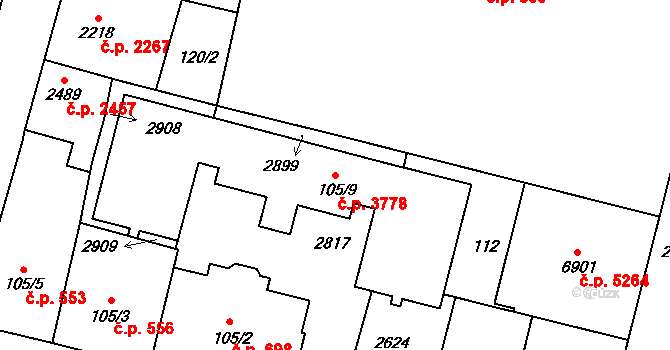 Jablonec nad Nisou 3778 na parcele st. 105/9 v KÚ Jablonec nad Nisou, Katastrální mapa