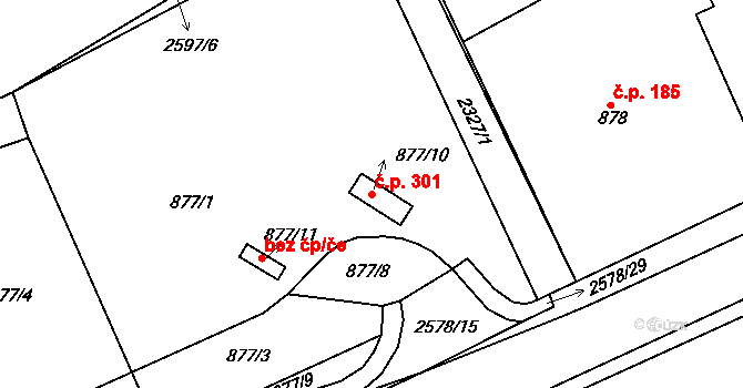 Velké Předměstí 301, Horšovský Týn na parcele st. 877/10 v KÚ Horšovský Týn, Katastrální mapa
