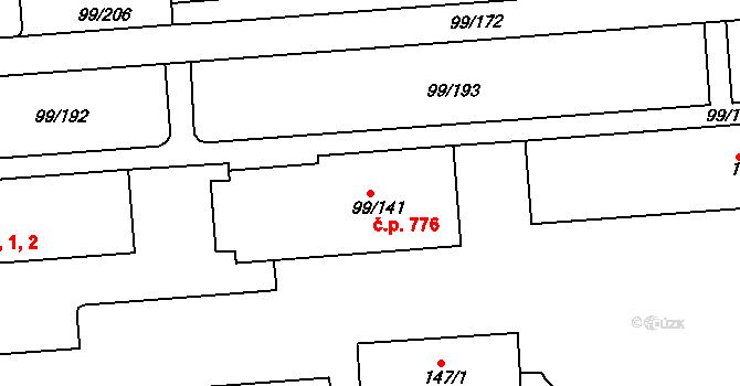 Habartov 776 na parcele st. 99/141 v KÚ Habartov, Katastrální mapa