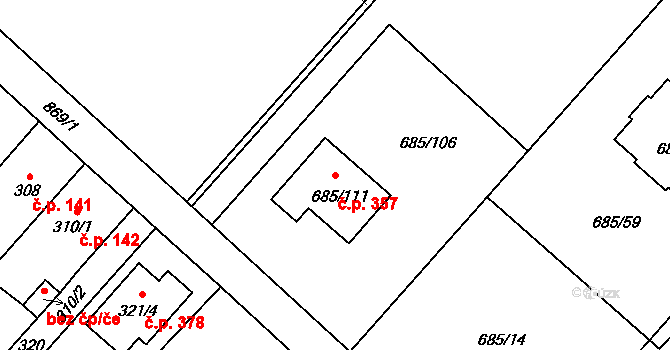 Lhotka 357, Ostrava na parcele st. 685/111 v KÚ Lhotka u Ostravy, Katastrální mapa
