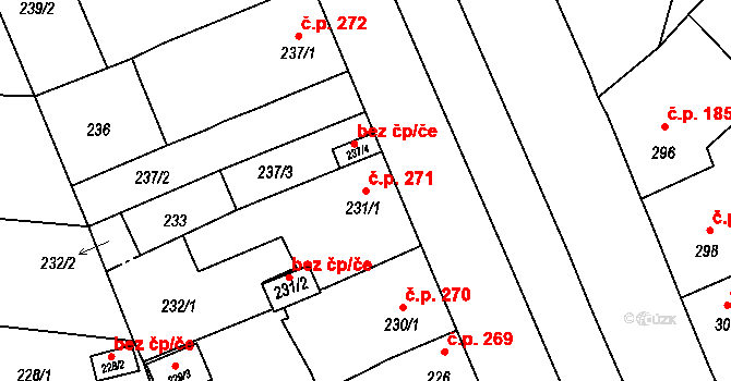 Spořice 271 na parcele st. 231/1 v KÚ Spořice, Katastrální mapa