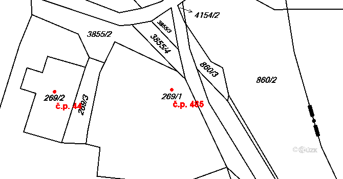 Libouchec 485 na parcele st. 269/1 v KÚ Libouchec, Katastrální mapa