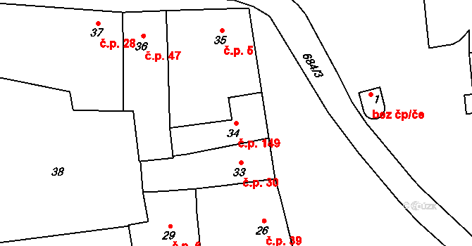 Přerov XIII-Penčice 149, Přerov na parcele st. 34 v KÚ Penčičky, Katastrální mapa