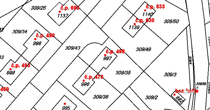 Nučice 498 na parcele st. 997 v KÚ Nučice u Rudné, Katastrální mapa