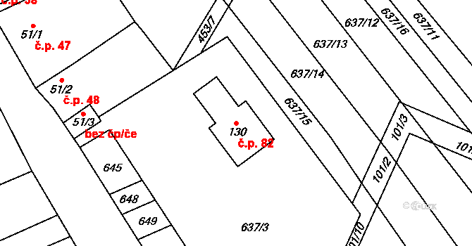 Křenůvky 82, Myslejovice na parcele st. 130 v KÚ Křenůvky, Katastrální mapa