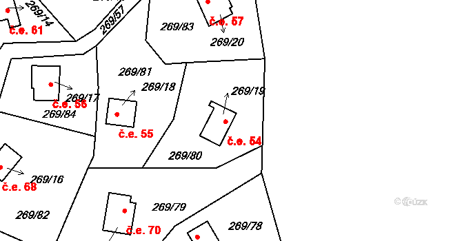 Holotín 54 na parcele st. 269/19 v KÚ Holotín, Katastrální mapa