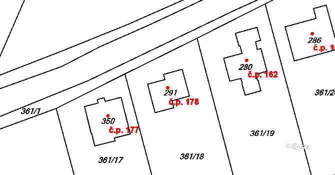 Jabkenice 178 na parcele st. 291 v KÚ Jabkenice, Katastrální mapa