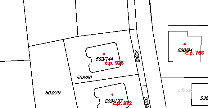 Průhonice 928 na parcele st. 503/144 v KÚ Hole u Průhonic, Katastrální mapa