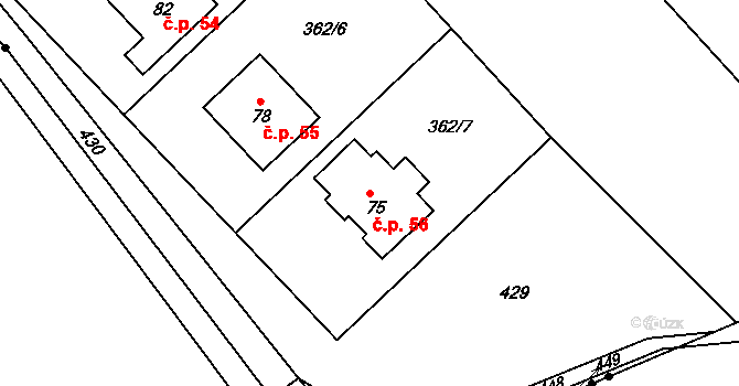 Nerad 56, Živanice na parcele st. 75 v KÚ Nerad, Katastrální mapa