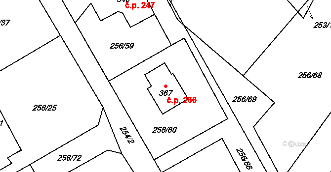 Babí 266, Náchod na parcele st. 367 v KÚ Babí u Náchoda, Katastrální mapa