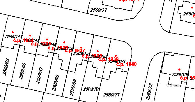 Benešov 1839 na parcele st. 2569/152 v KÚ Benešov u Prahy, Katastrální mapa