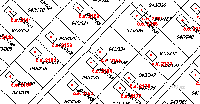 Velká Chuchle 2165, Praha na parcele st. 943/165 v KÚ Velká Chuchle, Katastrální mapa