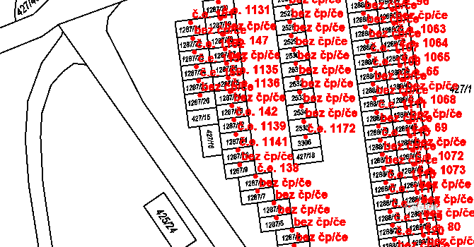Otrokovice 142 na parcele st. 1287/12 v KÚ Otrokovice, Katastrální mapa