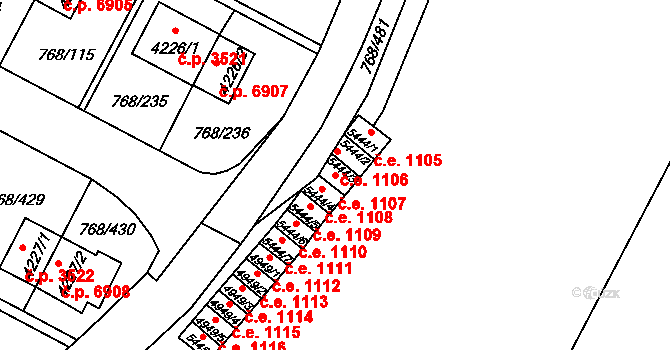 Zlín 1107 na parcele st. 5444/3 v KÚ Zlín, Katastrální mapa