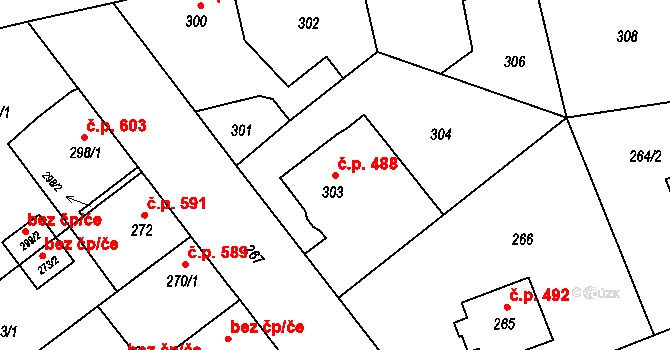 Svinov 488, Ostrava na parcele st. 303 v KÚ Svinov, Katastrální mapa