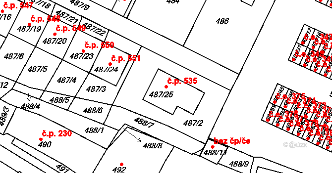 Bystřice nad Pernštejnem 535 na parcele st. 487/25 v KÚ Bystřice nad Pernštejnem, Katastrální mapa