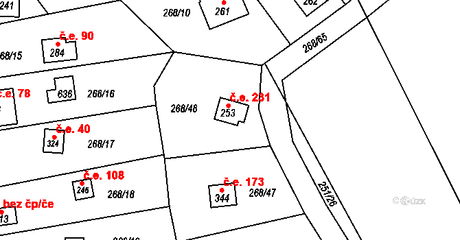 Černý Vůl 231, Statenice na parcele st. 253 v KÚ Statenice, Katastrální mapa