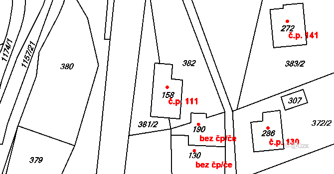 Vlčková 111 na parcele st. 158 v KÚ Vlčková, Katastrální mapa